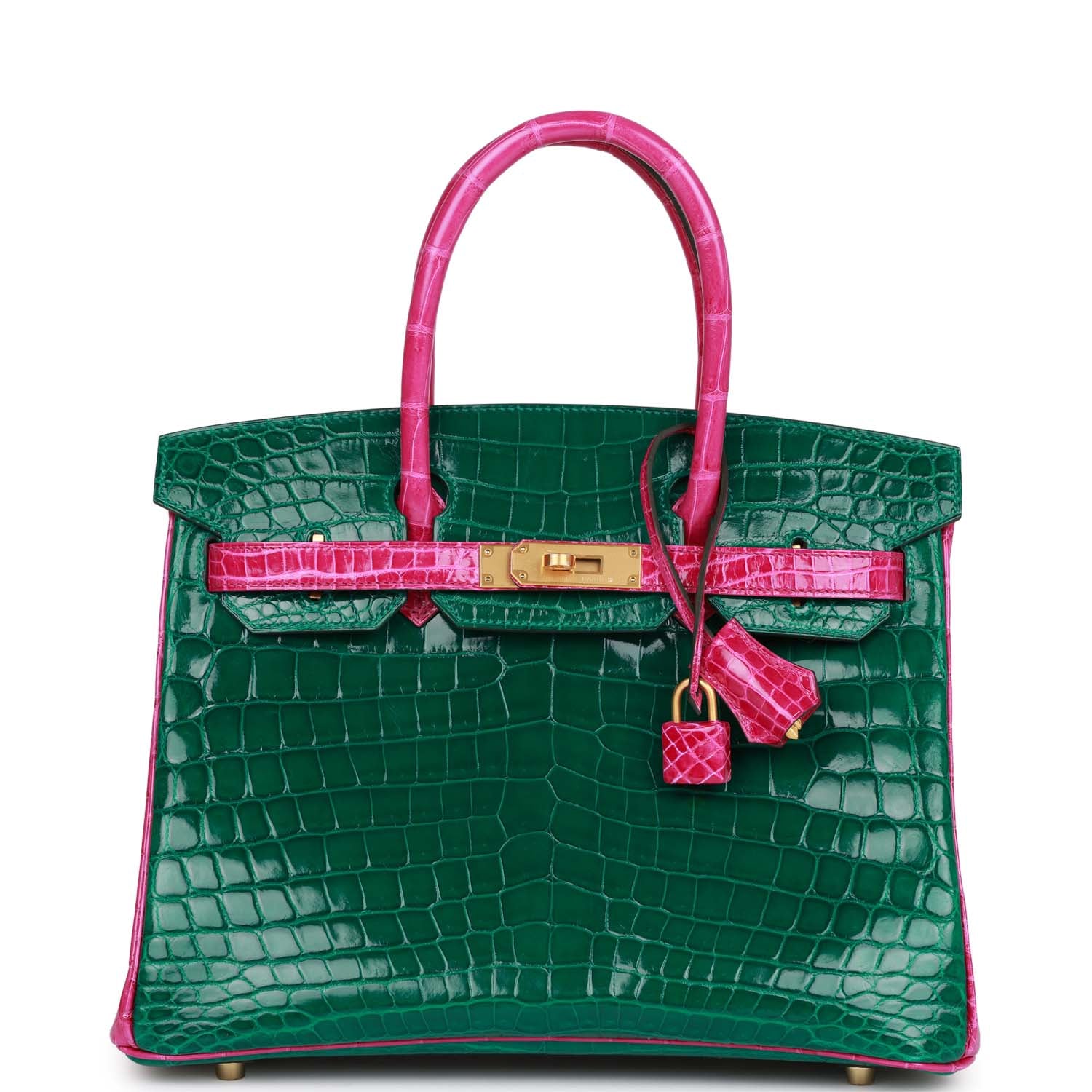 HMS Special Order (HSS) Birkin 30 Emerald and Rose Scheherazade Shiny Niloticus Crocodile Brushed Gold Hardware