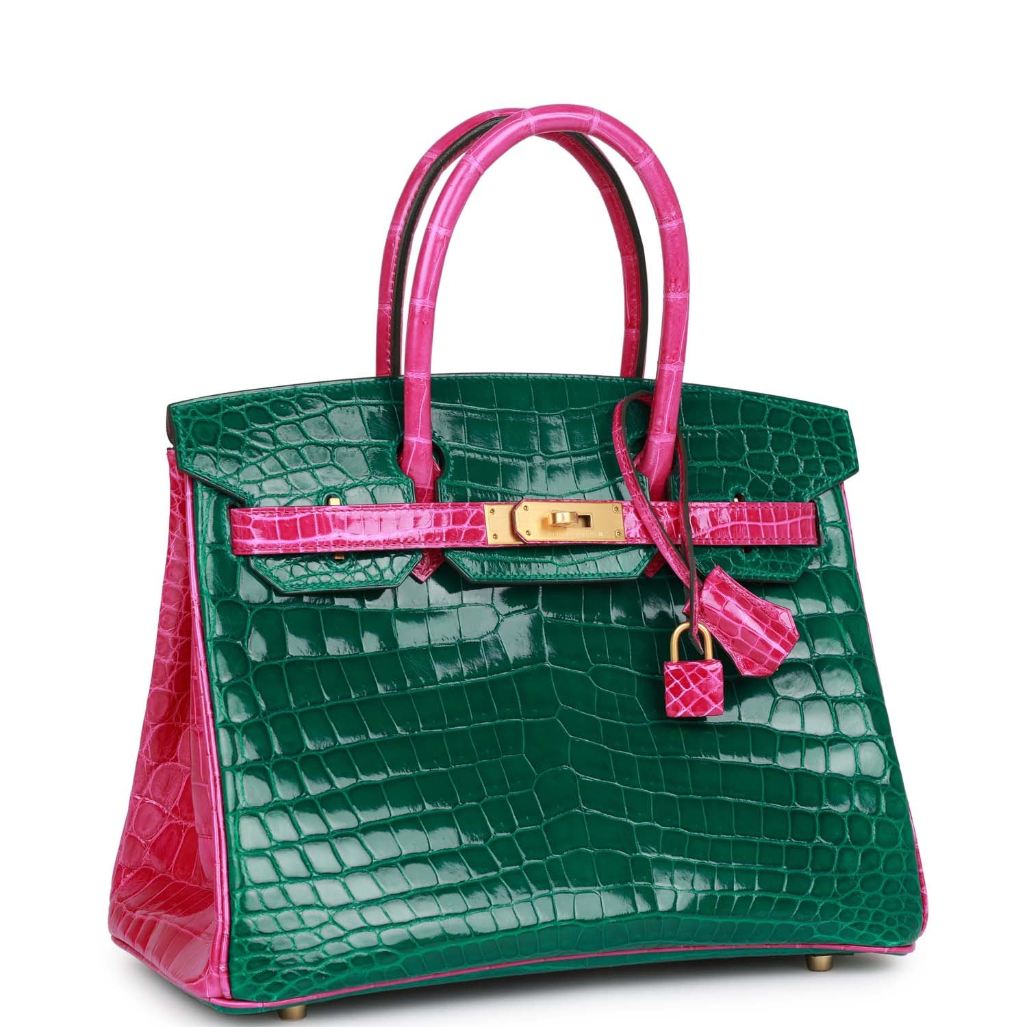 HMS Special Order (HSS) Birkin 30 Emerald and Rose Scheherazade Shiny Niloticus Crocodile Brushed Gold Hardware