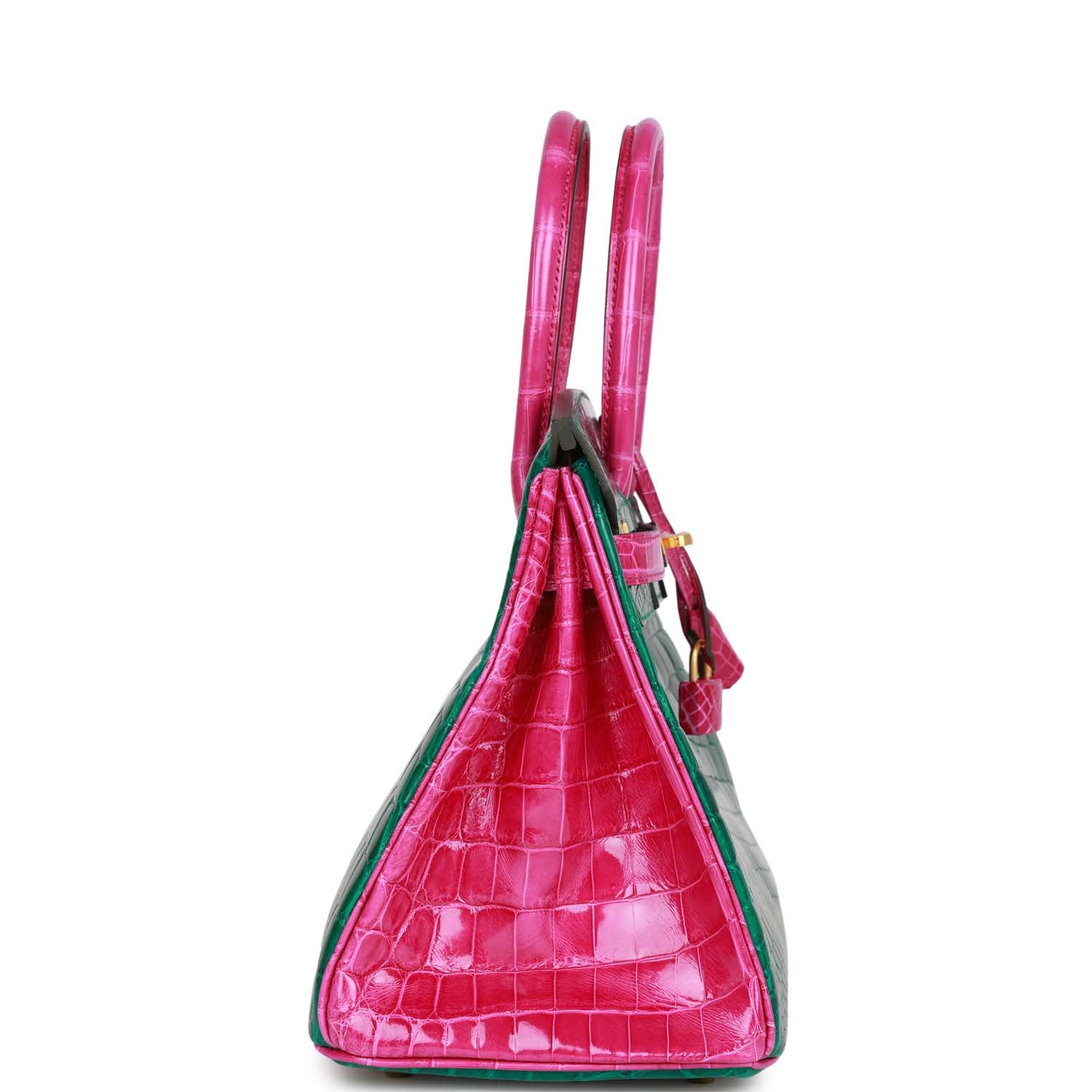 HMS Special Order (HSS) Birkin 30 Emerald and Rose Scheherazade Shiny Niloticus Crocodile Brushed Gold Hardware