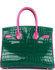 HMS Special Order (HSS) Birkin 30 Emerald and Rose Scheherazade Shiny Niloticus Crocodile Brushed Gold Hardware