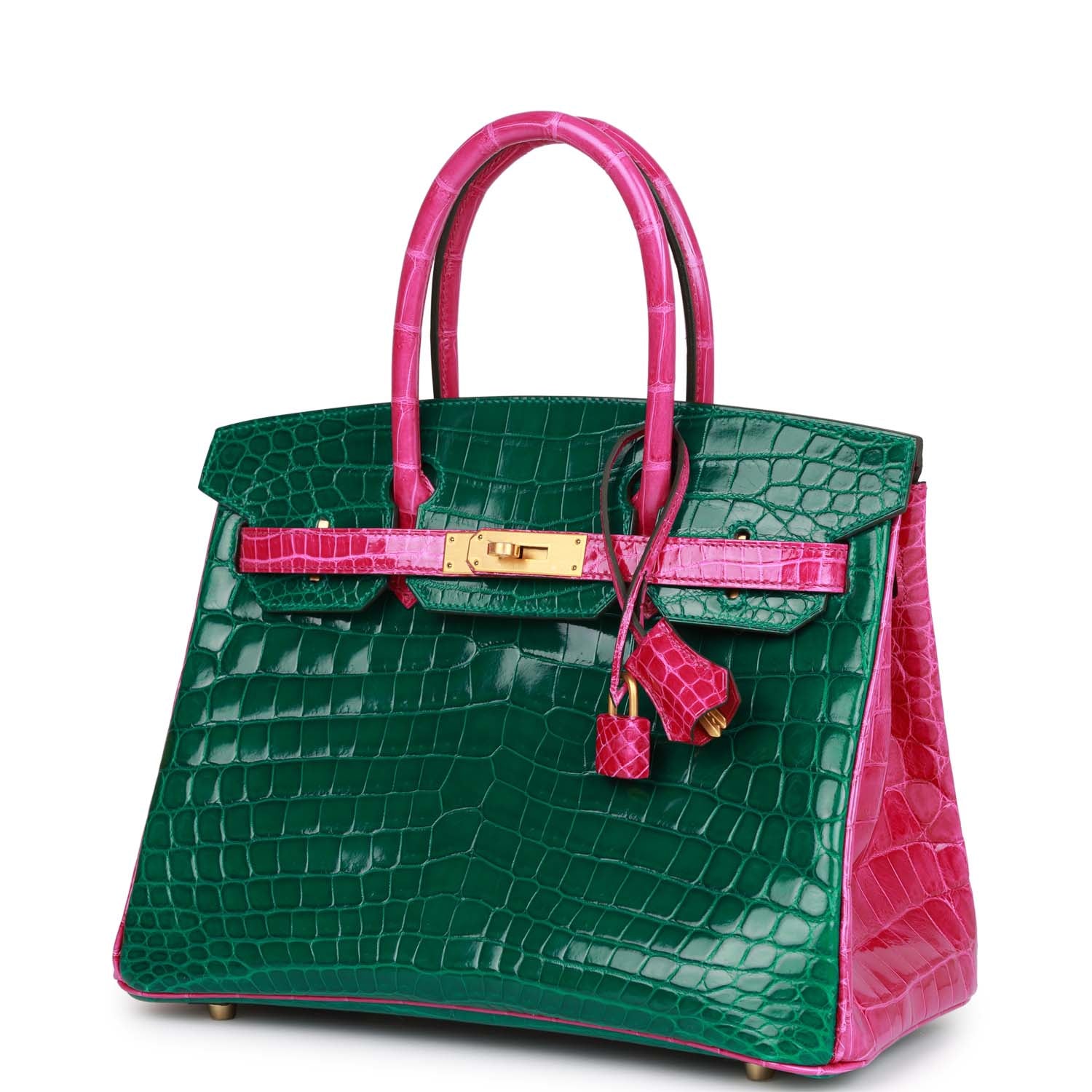 HMS Special Order (HSS) Birkin 30 Emerald and Rose Scheherazade Shiny Niloticus Crocodile Brushed Gold Hardware