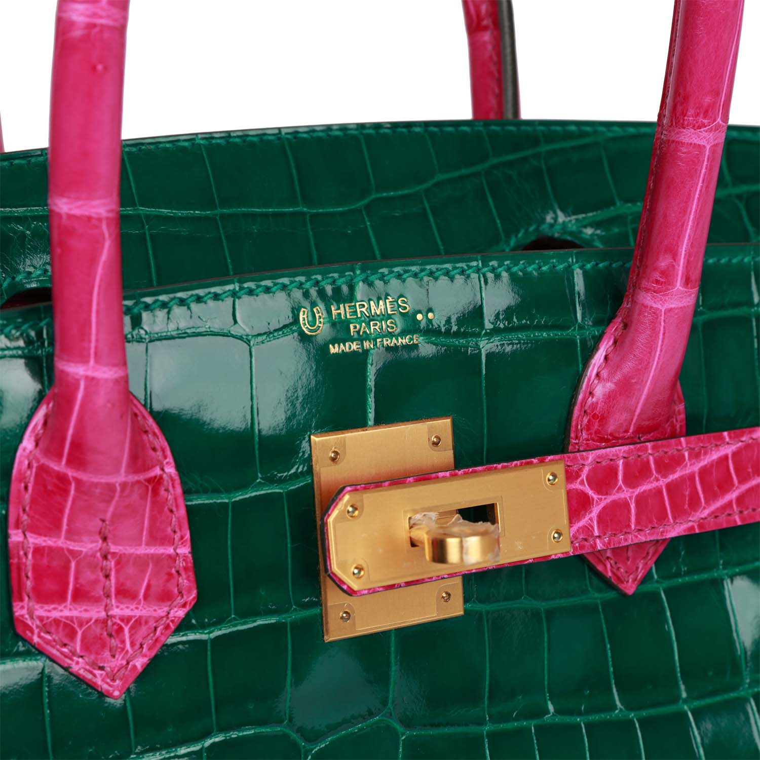 HMS Special Order (HSS) Birkin 30 Emerald and Rose Scheherazade Shiny Niloticus Crocodile Brushed Gold Hardware