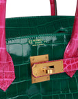 HMS Special Order (HSS) Birkin 30 Emerald and Rose Scheherazade Shiny Niloticus Crocodile Brushed Gold Hardware
