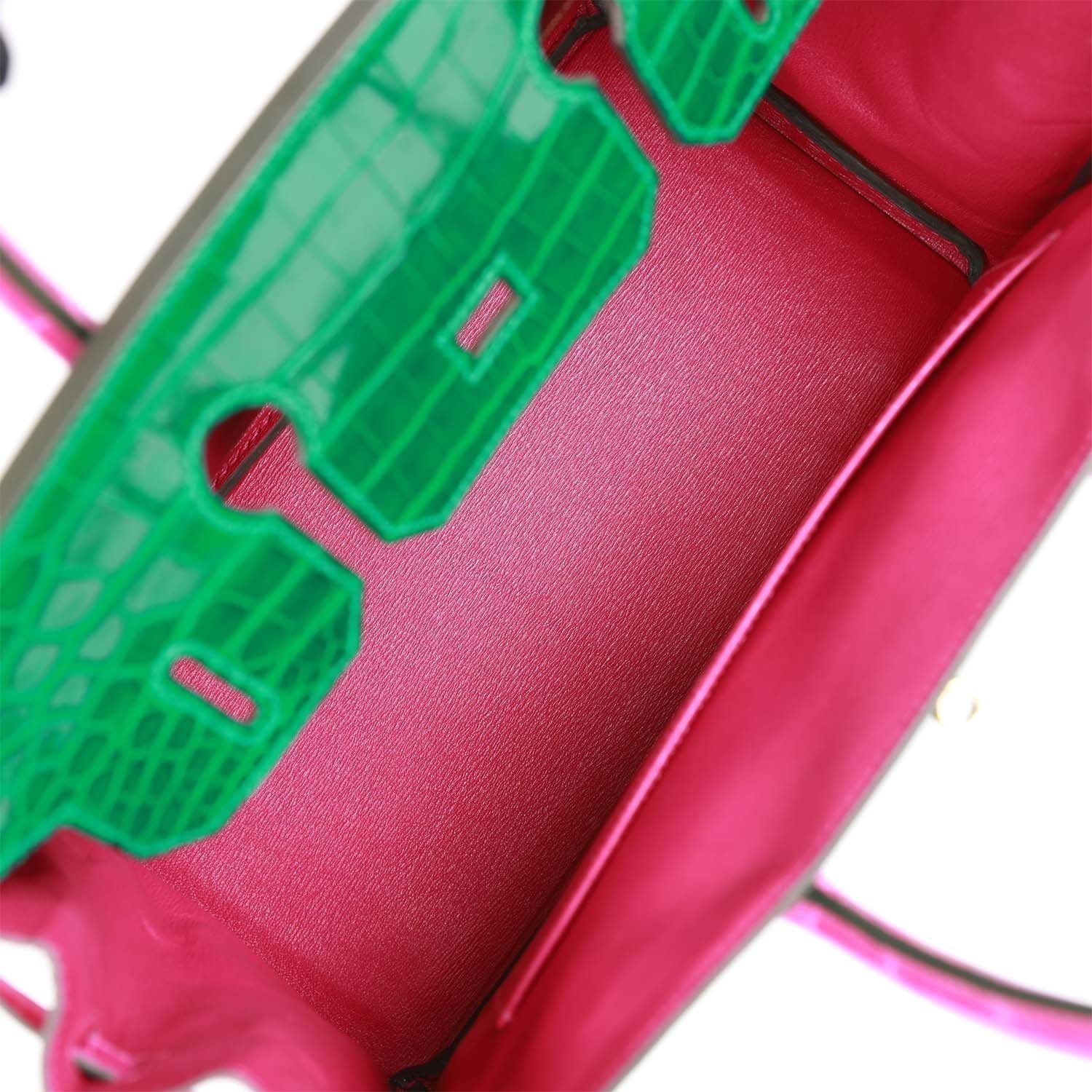 HMS Special Order (HSS) Birkin 30 Emerald and Rose Scheherazade Shiny Niloticus Crocodile Brushed Gold Hardware