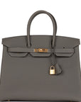 HMS Birkin 35 Gris Meyer Togo Gold Hardware
