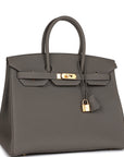 HMS Birkin 35 Gris Meyer Togo Gold Hardware