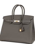 HMS Birkin 35 Gris Meyer Togo Gold Hardware