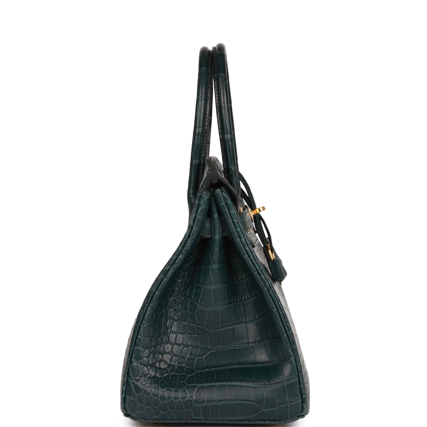 HMS Birkin 30 Vert Fonce Matte Porosus Crocodile Gold Hardware