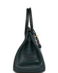 HMS Birkin 30 Vert Fonce Matte Porosus Crocodile Gold Hardware