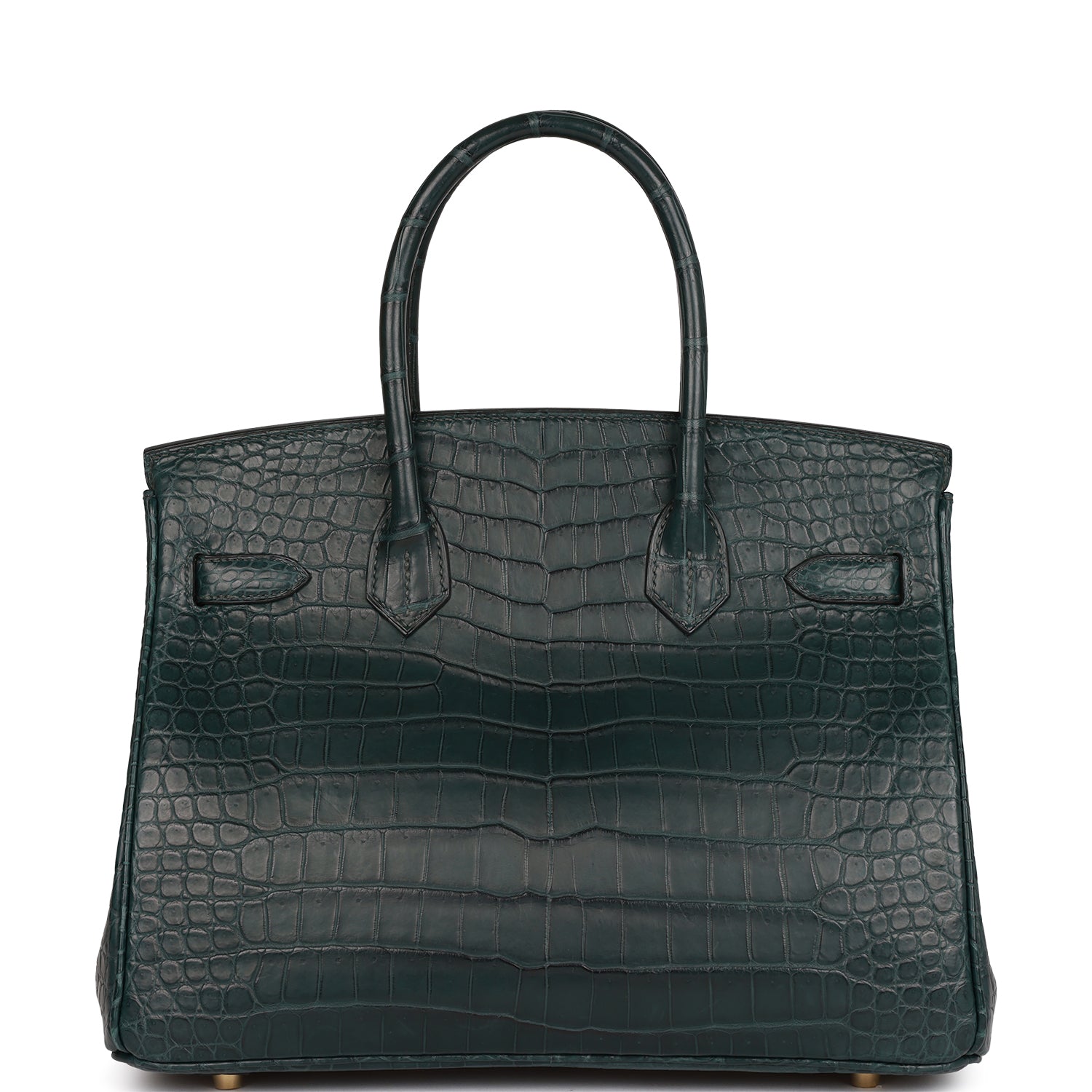HMS Birkin 30 Vert Fonce Matte Porosus Crocodile Gold Hardware
