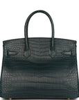 HMS Birkin 30 Vert Fonce Matte Porosus Crocodile Gold Hardware