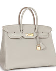 HMS Birkin 35 Gris Perle Togo Gold Hardware