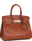 HMS Birkin 30 Gold Matte Alligator Gold Hardware