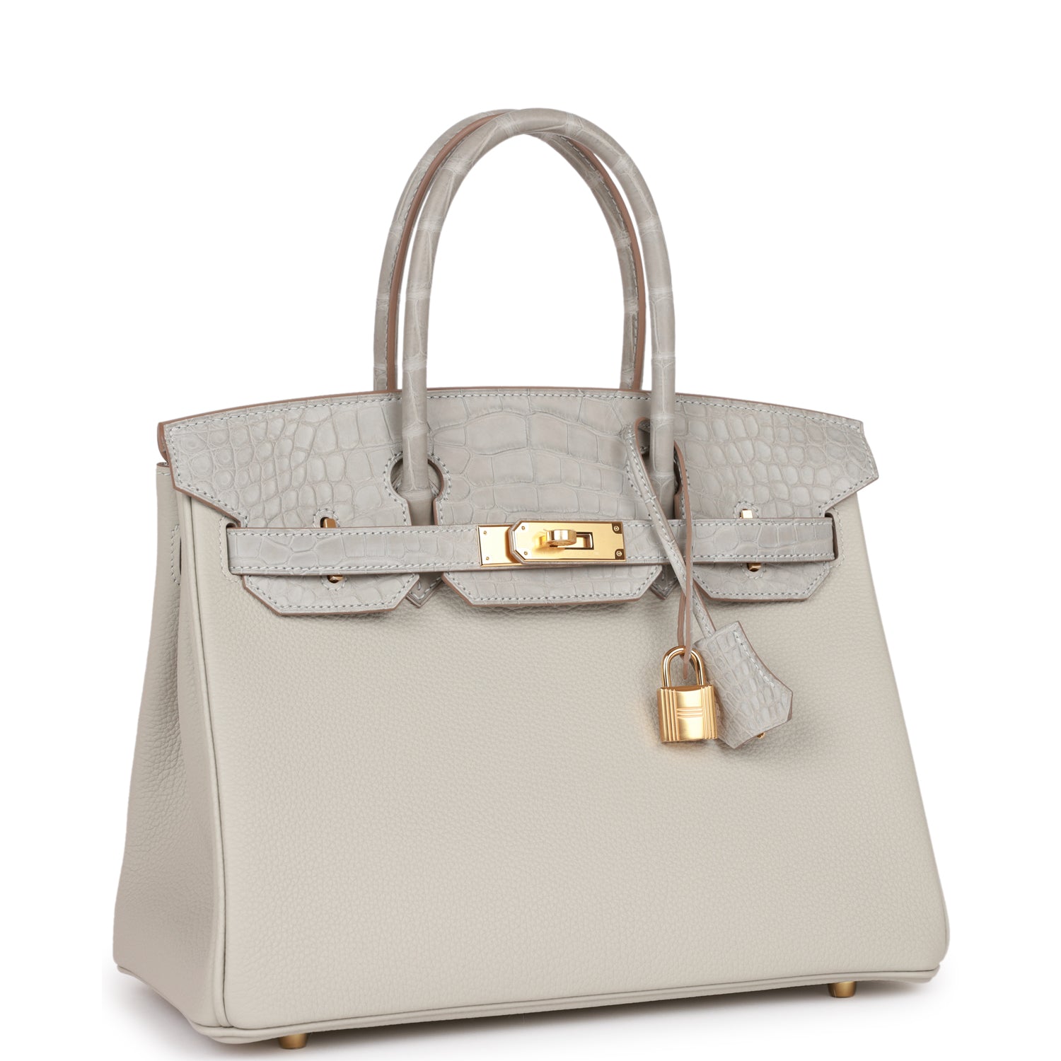 HMS Birkin 30 Gris Perle Matte Alligator and Togo Touch Gold Hardware