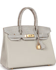 HMS Birkin 30 Gris Perle Matte Alligator and Togo Touch Gold Hardware