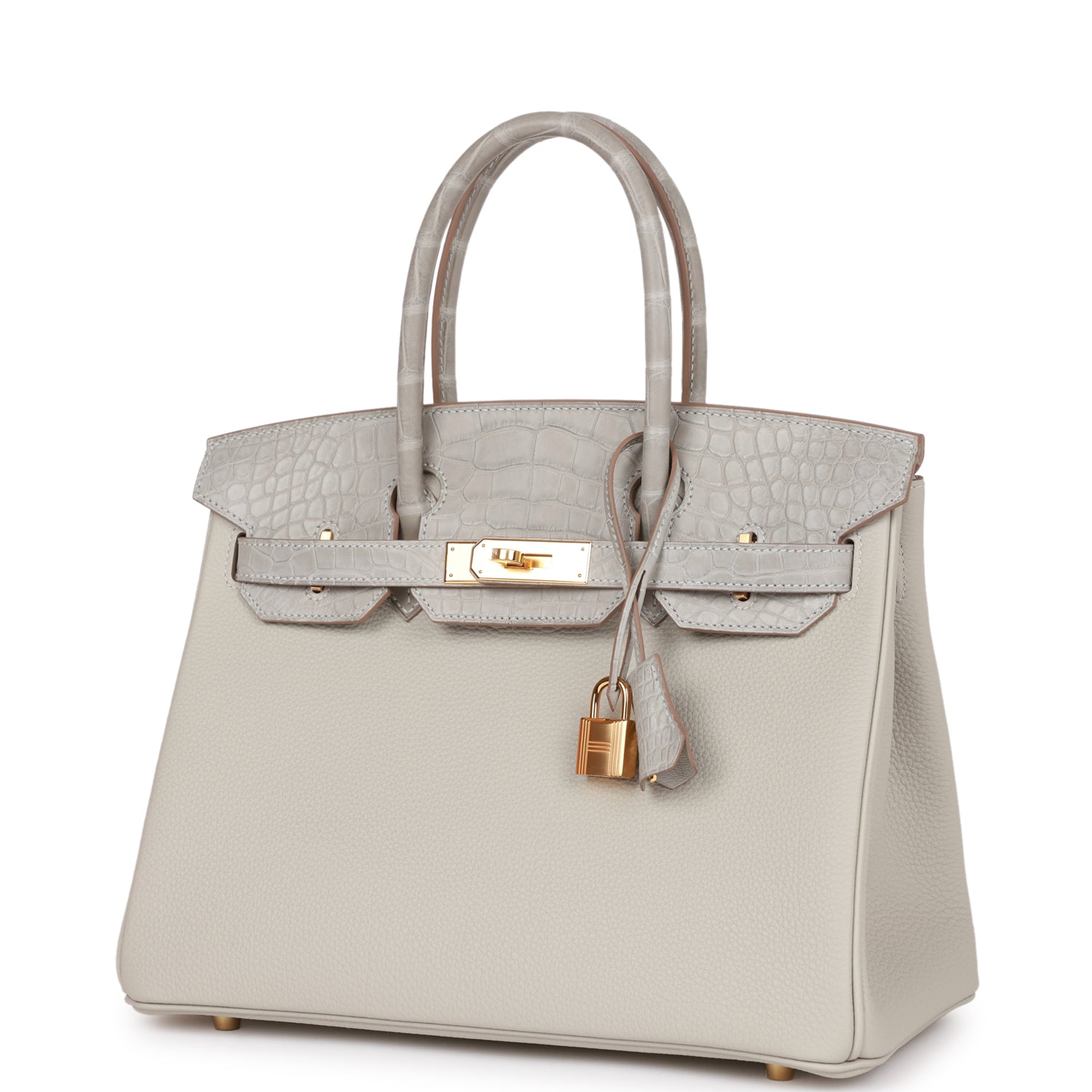 HMS Birkin 30 Gris Perle Matte Alligator and Togo Touch Gold Hardware