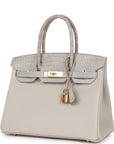 HMS Birkin 30 Gris Perle Matte Alligator and Togo Touch Gold Hardware