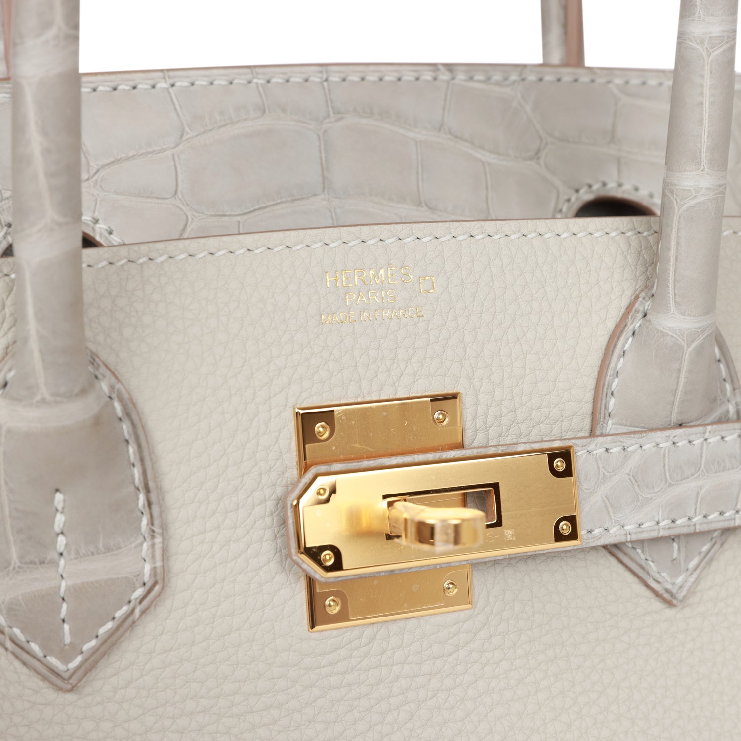 HMS Birkin 30 Gris Perle Matte Alligator and Togo Touch Gold Hardware