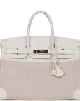 Top Quality HMS Birkin 35 White Gulliver and Toile H Palladium Hardware