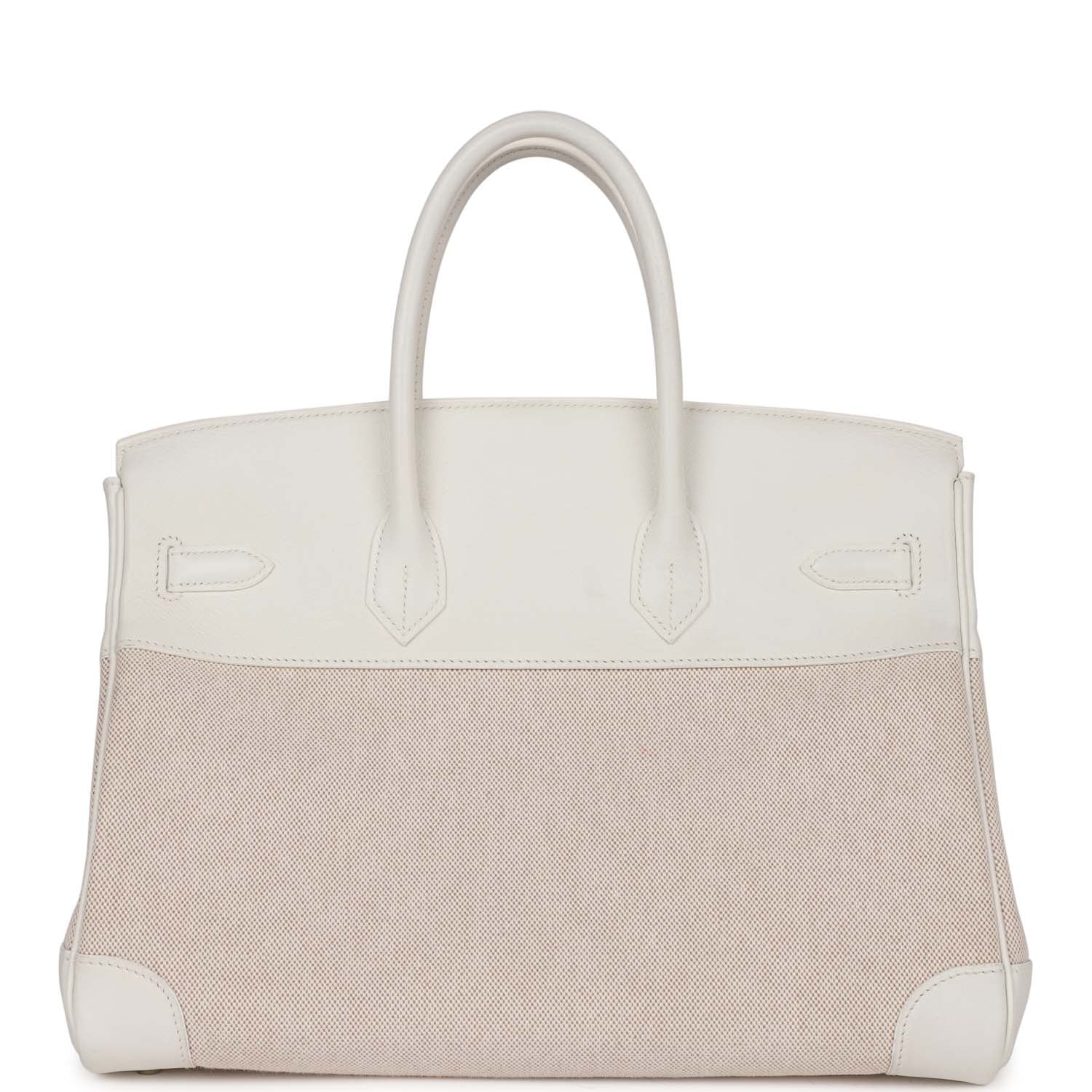 Top Quality HMS Birkin 35 White Gulliver and Toile H Palladium Hardware
