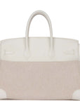 Top Quality HMS Birkin 35 White Gulliver and Toile H Palladium Hardware