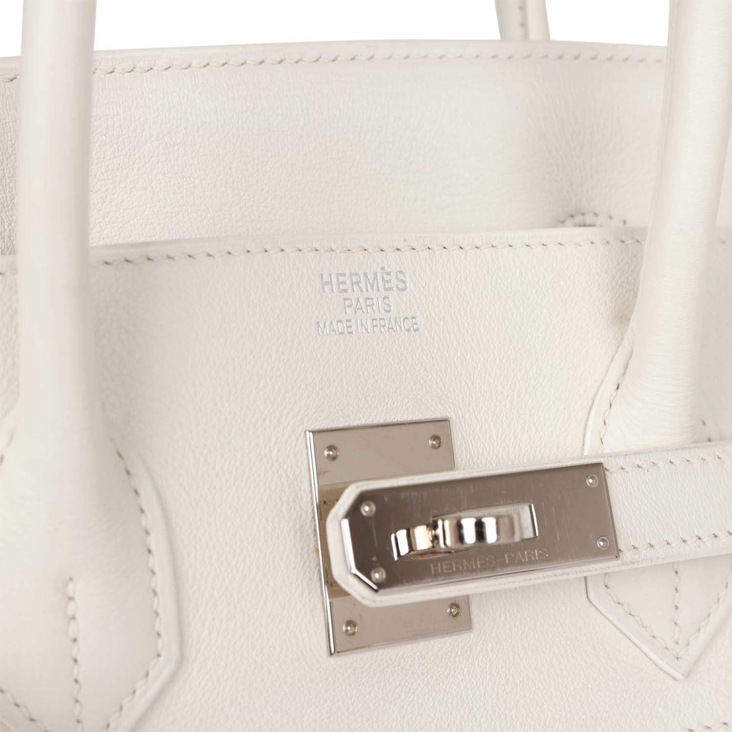 Top Quality HMS Birkin 35 White Gulliver and Toile H Palladium Hardware