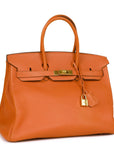 Top Quality HMS Birkin 35 Orange H Togo Gold Hardware