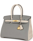 HMS Special Order (HSS) Birkin 30 Gris Mouette and Craie Togo Brushed Gold Hardware