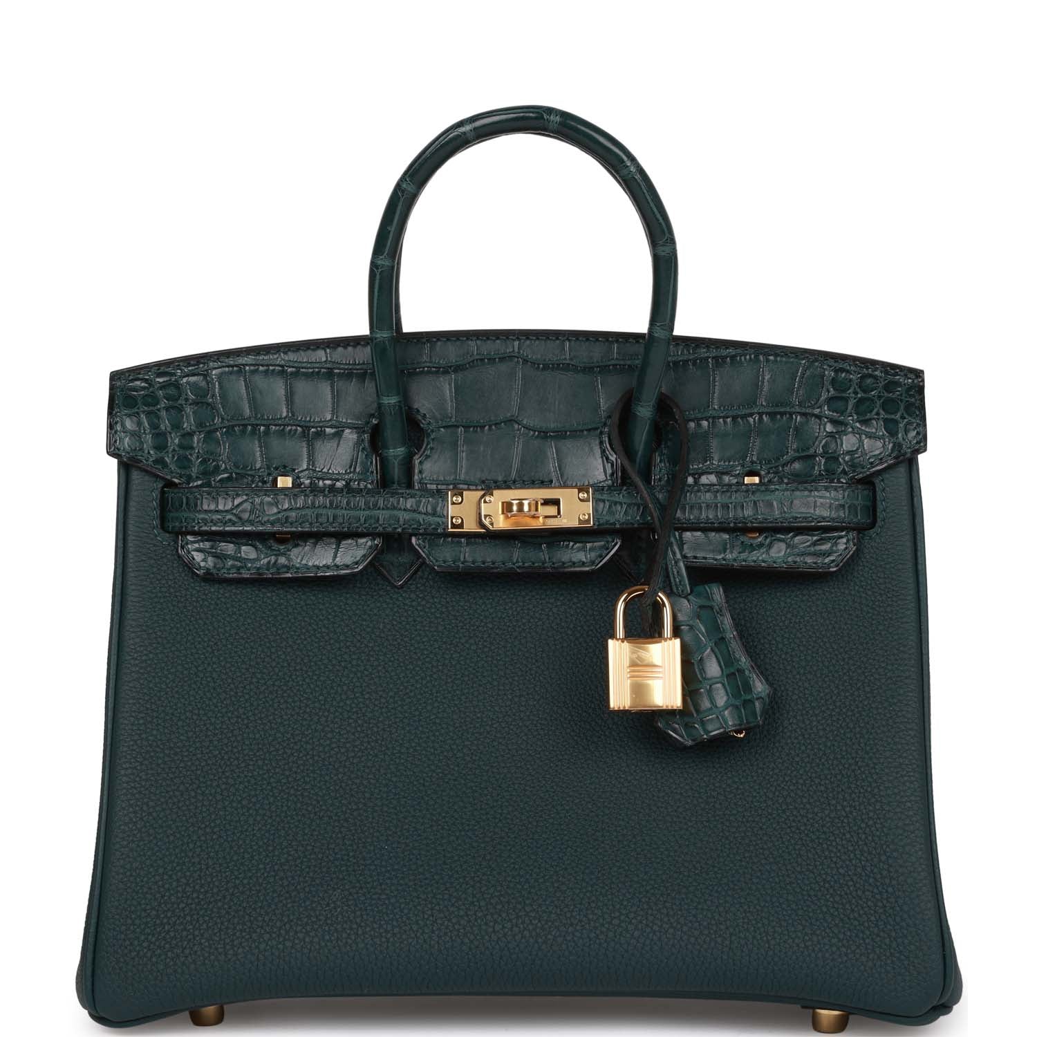 HMS Birkin 25 Vert Cypress Matte Alligator and Togo Touch Gold Hardware