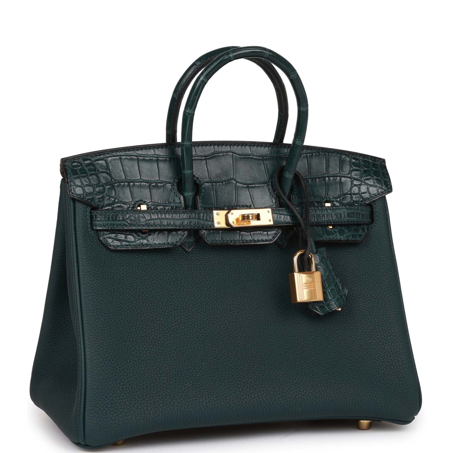HMS Birkin 25 Vert Cypress Matte Alligator and Togo Touch Gold Hardware