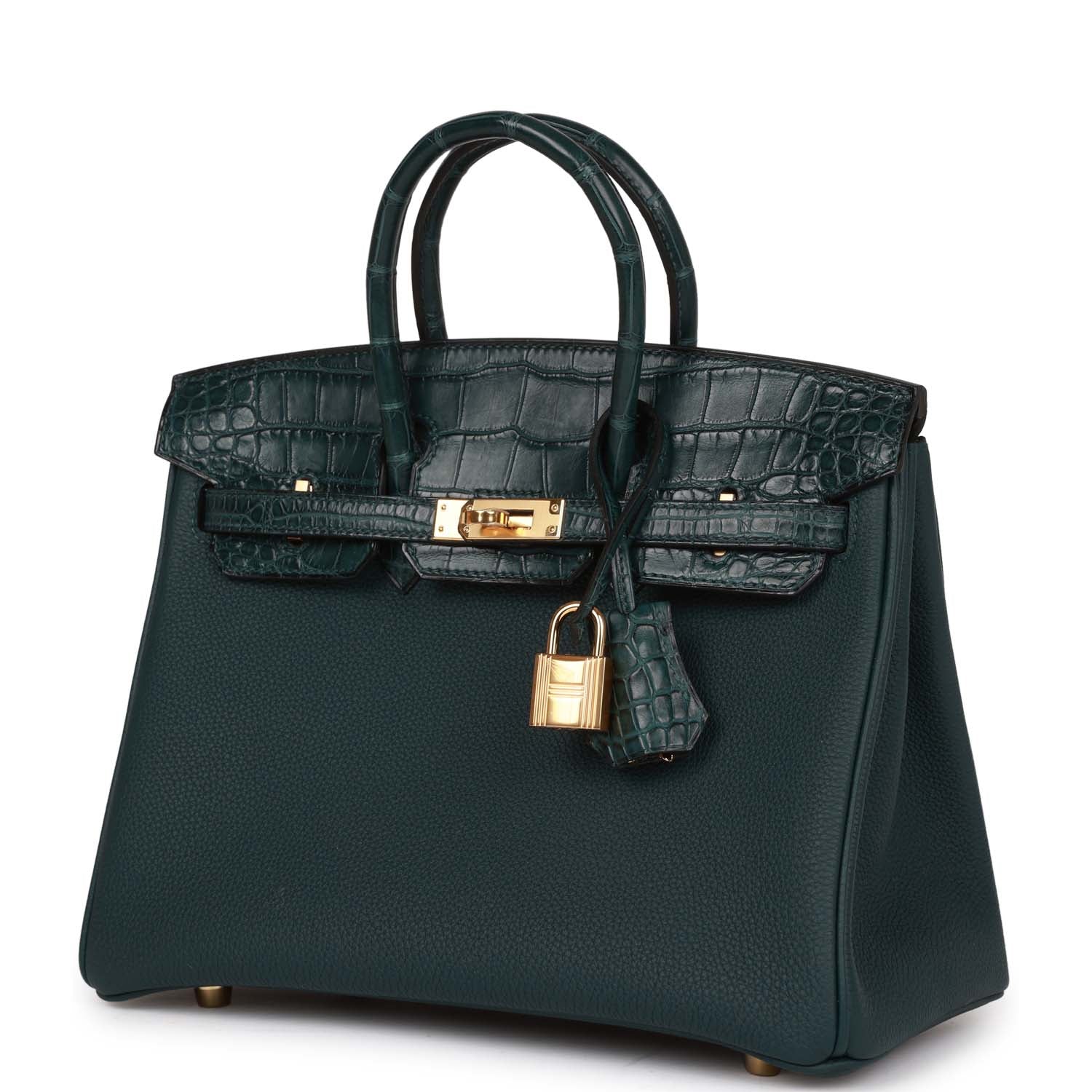 HMS Birkin 25 Vert Cypress Matte Alligator and Togo Touch Gold Hardware