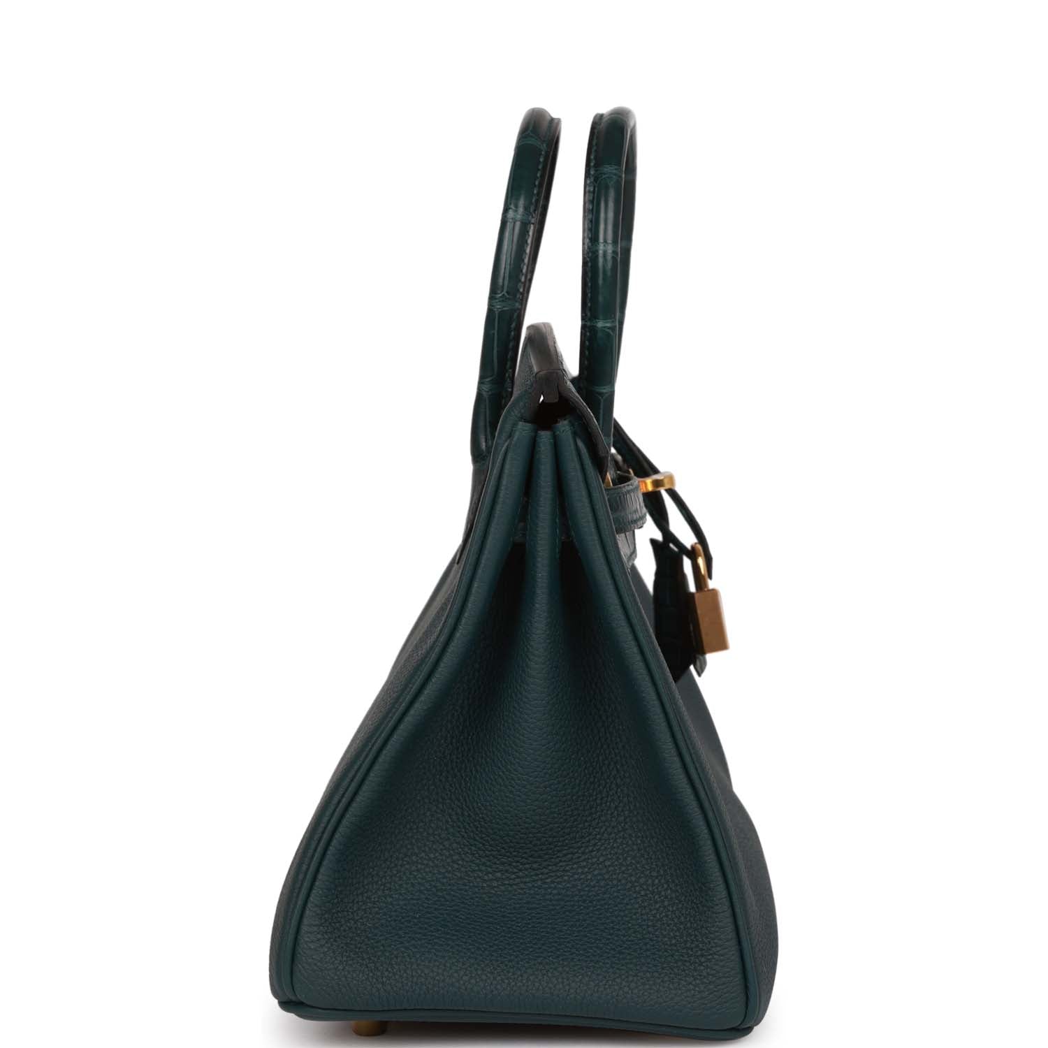 HMS Birkin 25 Vert Cypress Matte Alligator and Togo Touch Gold Hardware