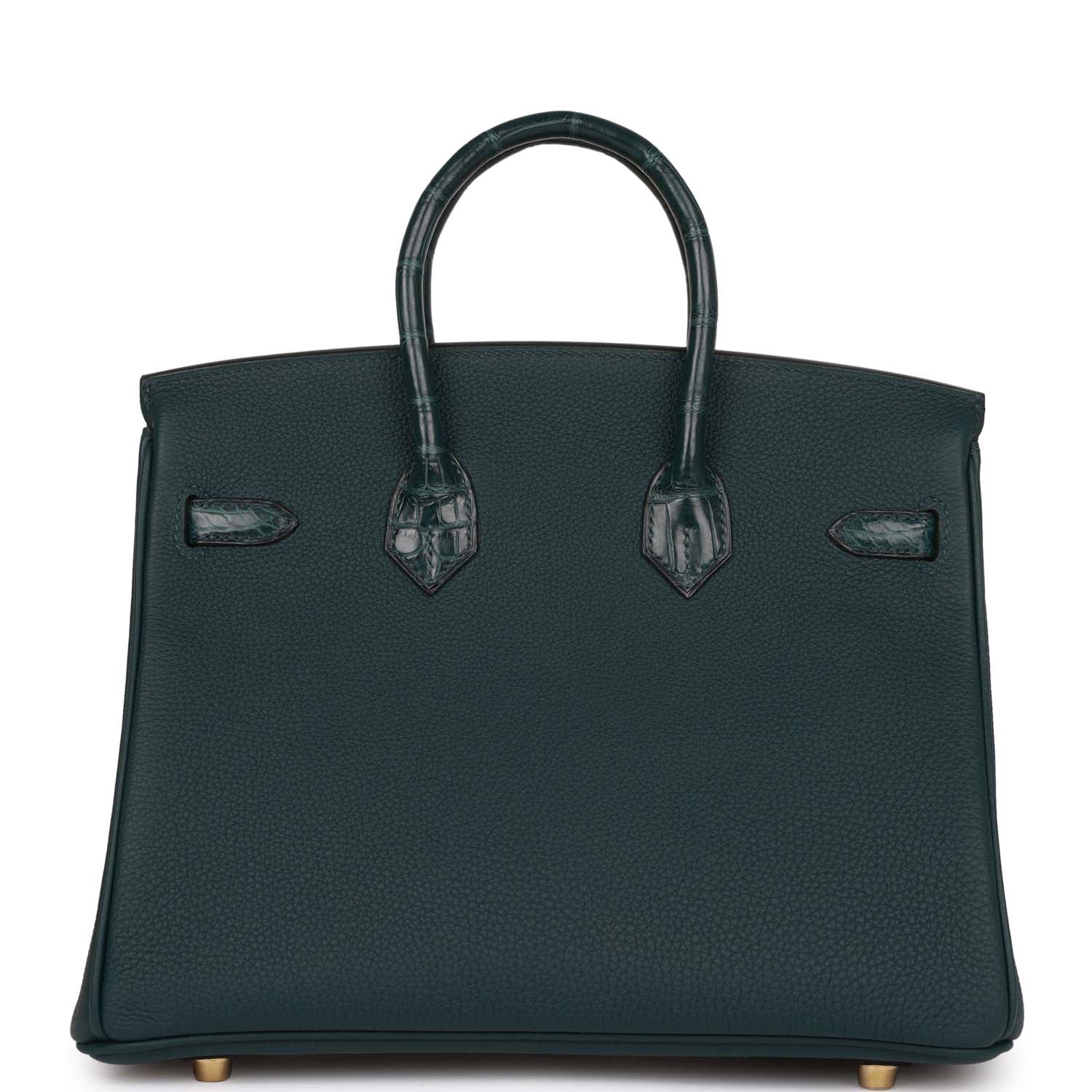 HMS Birkin 25 Vert Cypress Matte Alligator and Togo Touch Gold Hardware