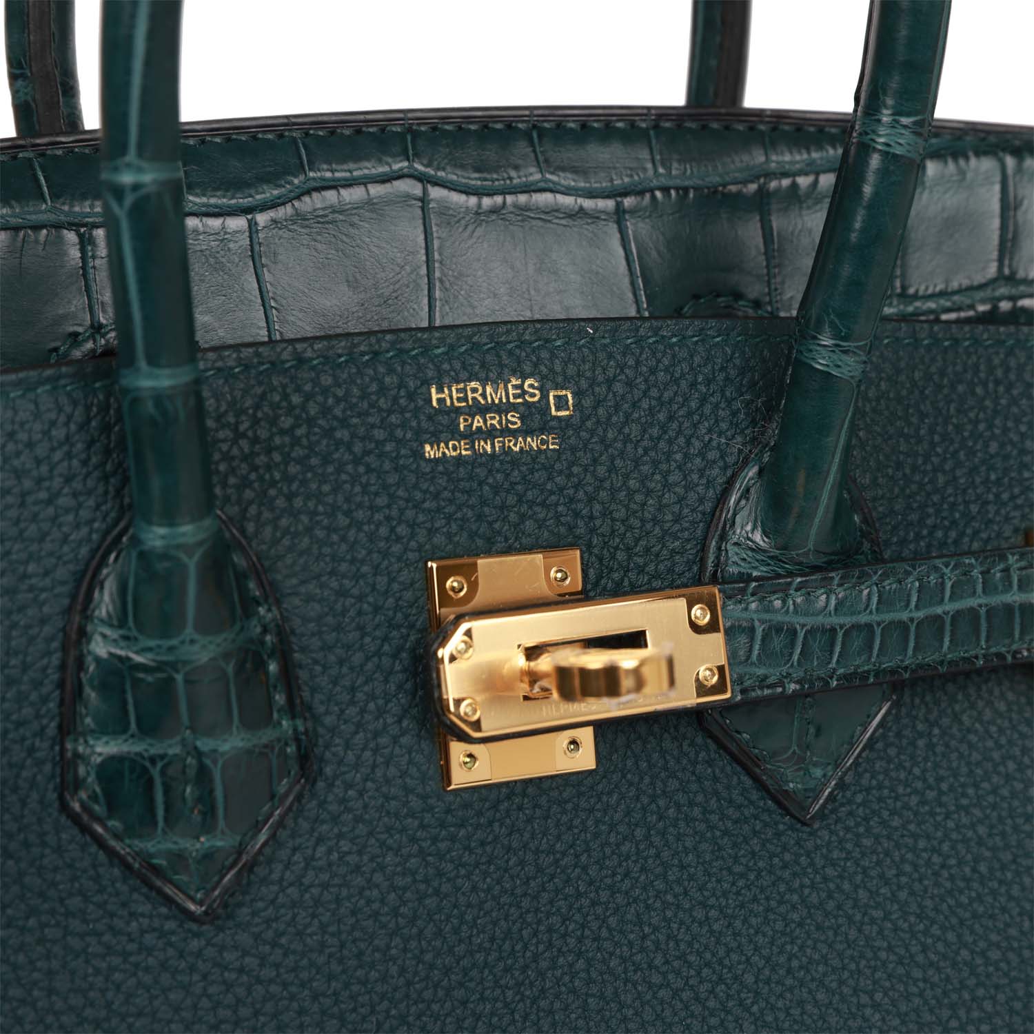 HMS Birkin 25 Vert Cypress Matte Alligator and Togo Touch Gold Hardware