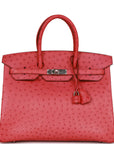 Top Quality HMS Birkin 35 Bougainvillea Ostrich Palladium Hardware