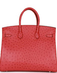 Top Quality HMS Birkin 35 Bougainvillea Ostrich Palladium Hardware