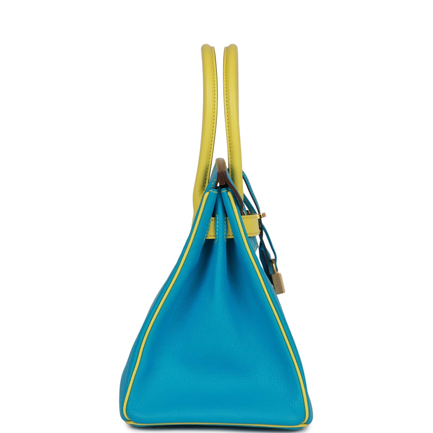 Top Quality HMS Special Order (HSS) Birkin 30 Bleu Turquoise and Lime Chevre Gold Hardware