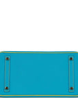 Top Quality HMS Special Order (HSS) Birkin 30 Bleu Turquoise and Lime Chevre Gold Hardware