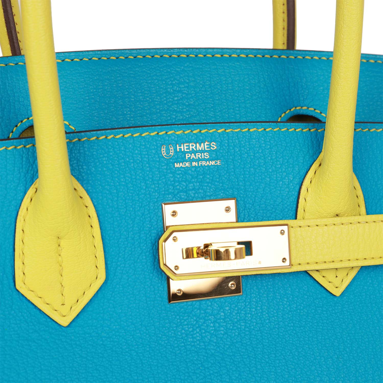Top Quality HMS Special Order (HSS) Birkin 30 Bleu Turquoise and Lime Chevre Gold Hardware