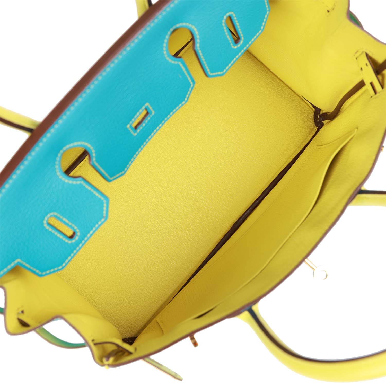 Top Quality HMS Special Order (HSS) Birkin 30 Bleu Turquoise and Lime Chevre Gold Hardware