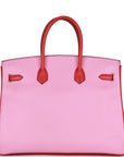 Top Quality HMS Special Order (HSS) Birkin 35 Bubblegum and Bougainvillea Epsom Palladium Hardware