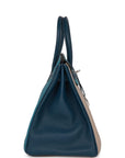 HMS Special Order (HSS) Birkin 35 Tricolor Gris Tourterelle, Bleu Jean, and Bleu de Malte Clemence Palladium Hardware
