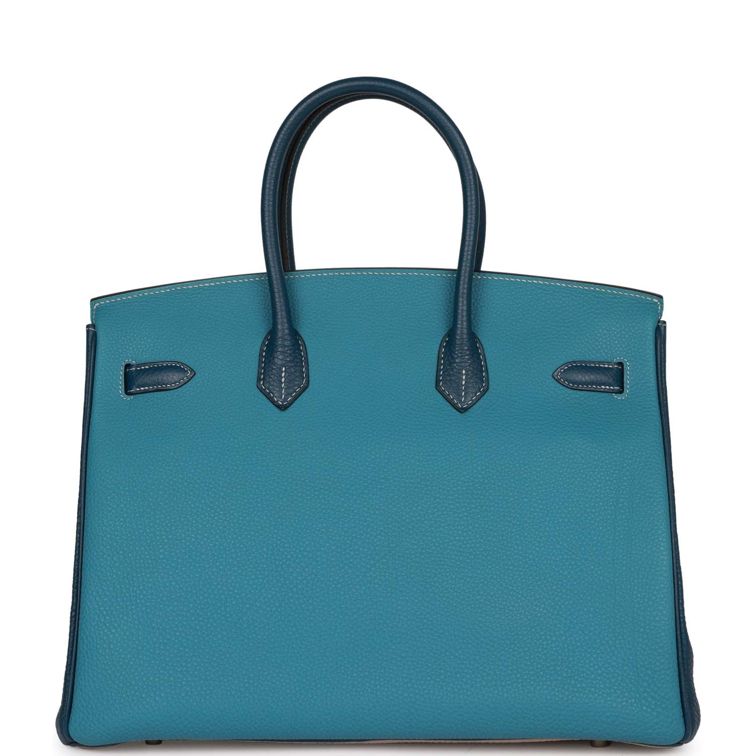 HMS Special Order (HSS) Birkin 35 Tricolor Gris Tourterelle, Bleu Jean, and Bleu de Malte Clemence Palladium Hardware