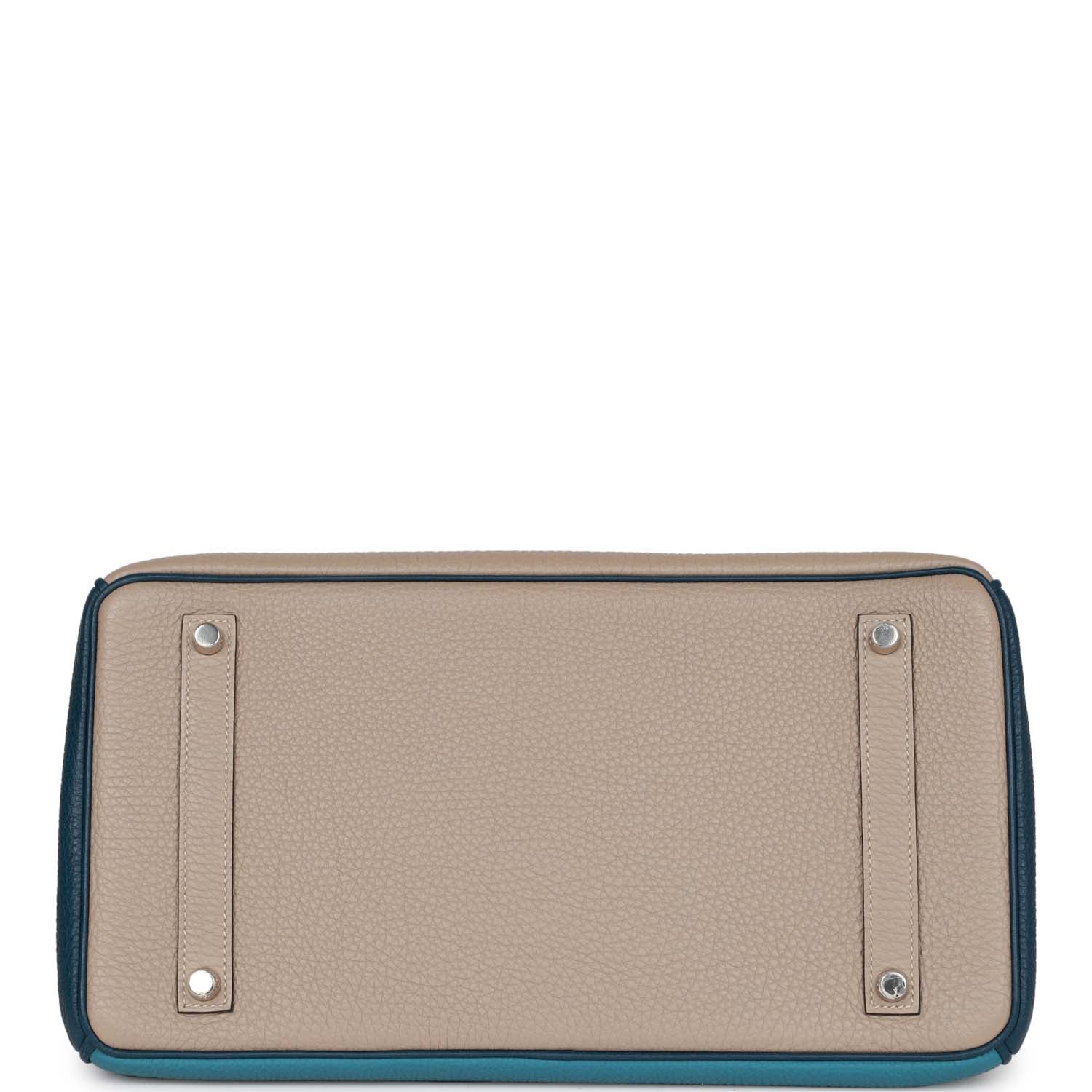 HMS Special Order (HSS) Birkin 35 Tricolor Gris Tourterelle, Bleu Jean, and Bleu de Malte Clemence Palladium Hardware