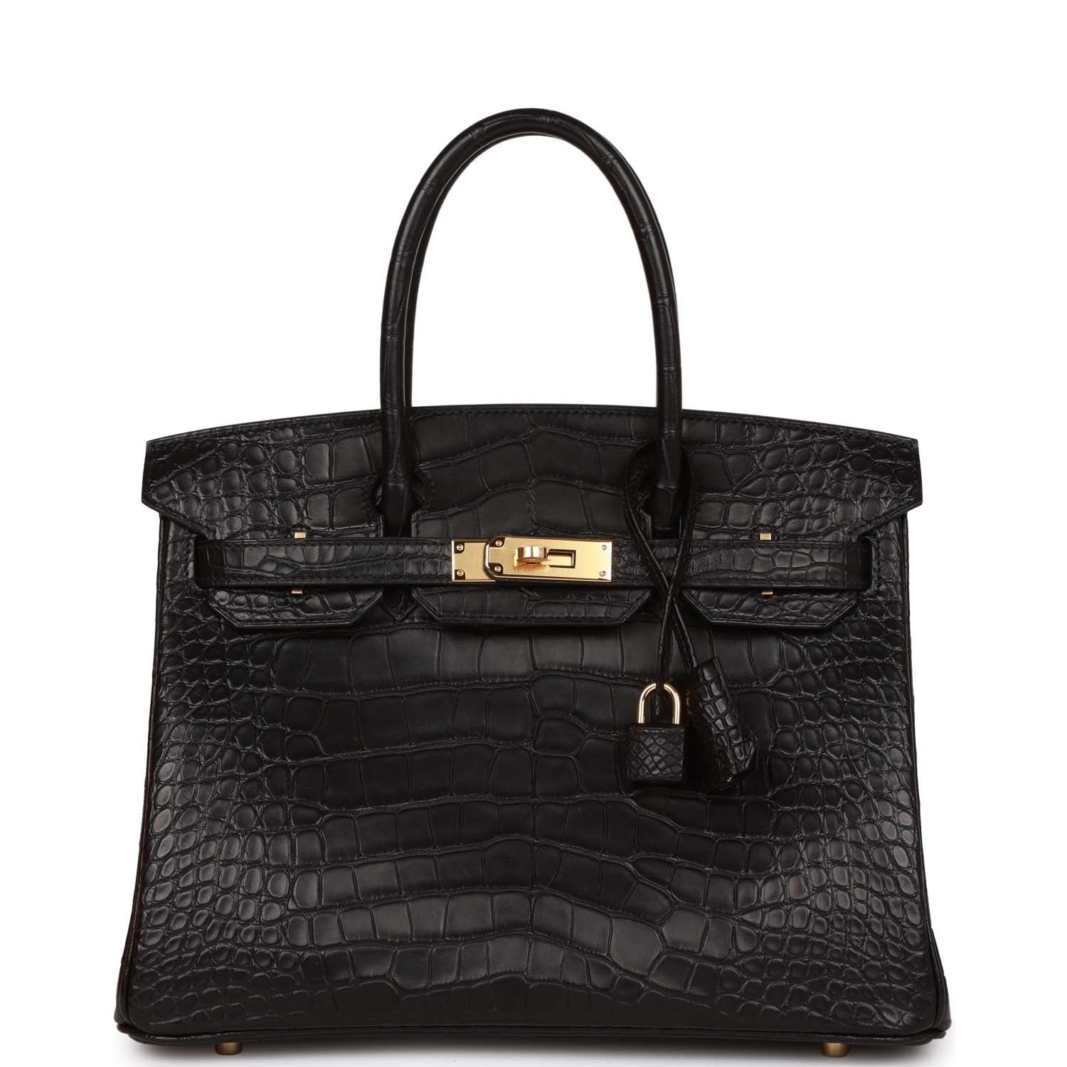 HMS Birkin 30 Black Matte Alligator Gold Hardware