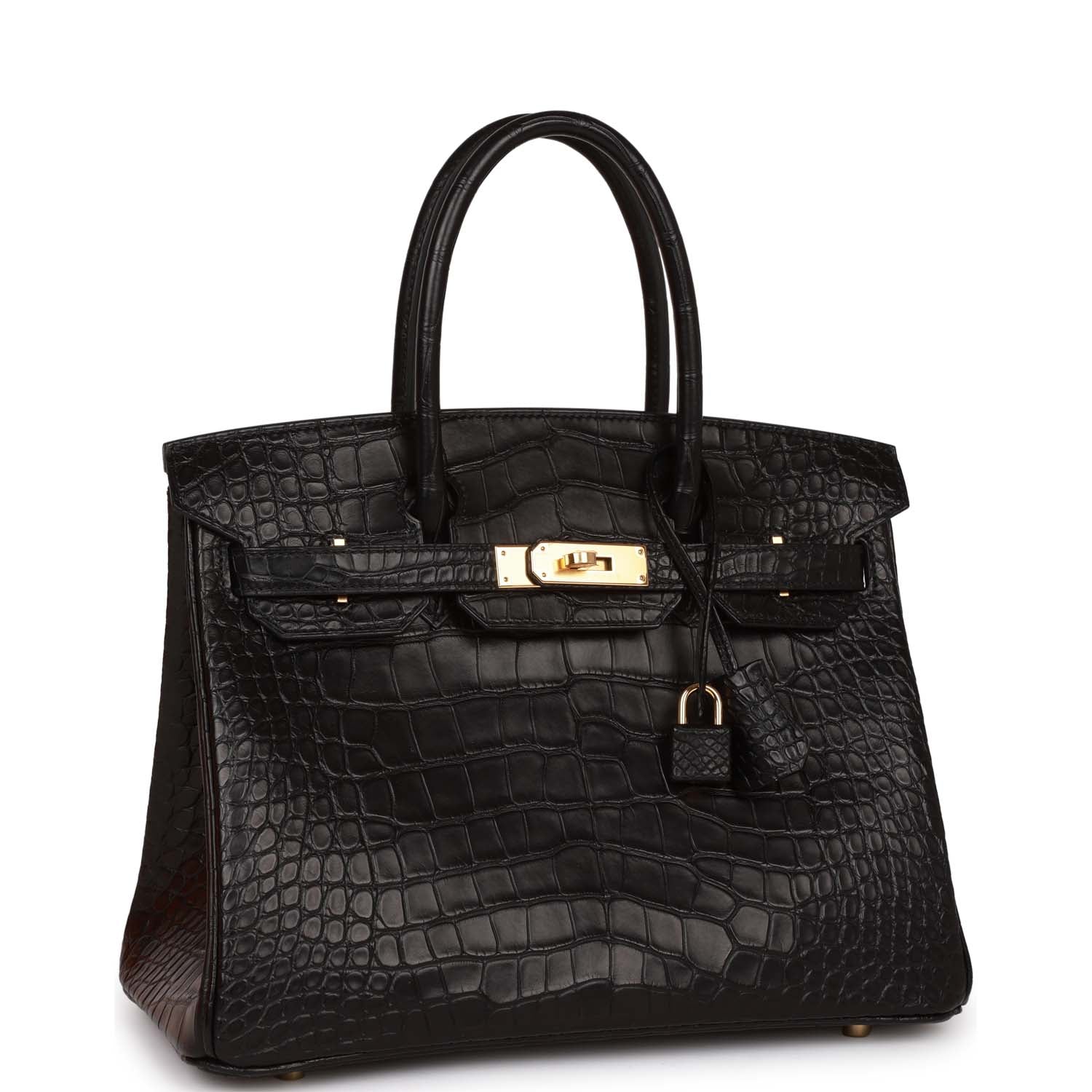 HMS Birkin 30 Black Matte Alligator Gold Hardware