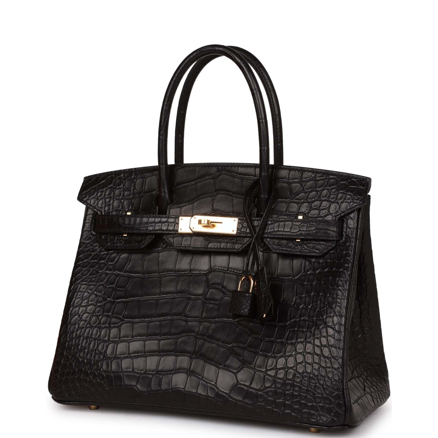 HMS Birkin 30 Black Matte Alligator Gold Hardware