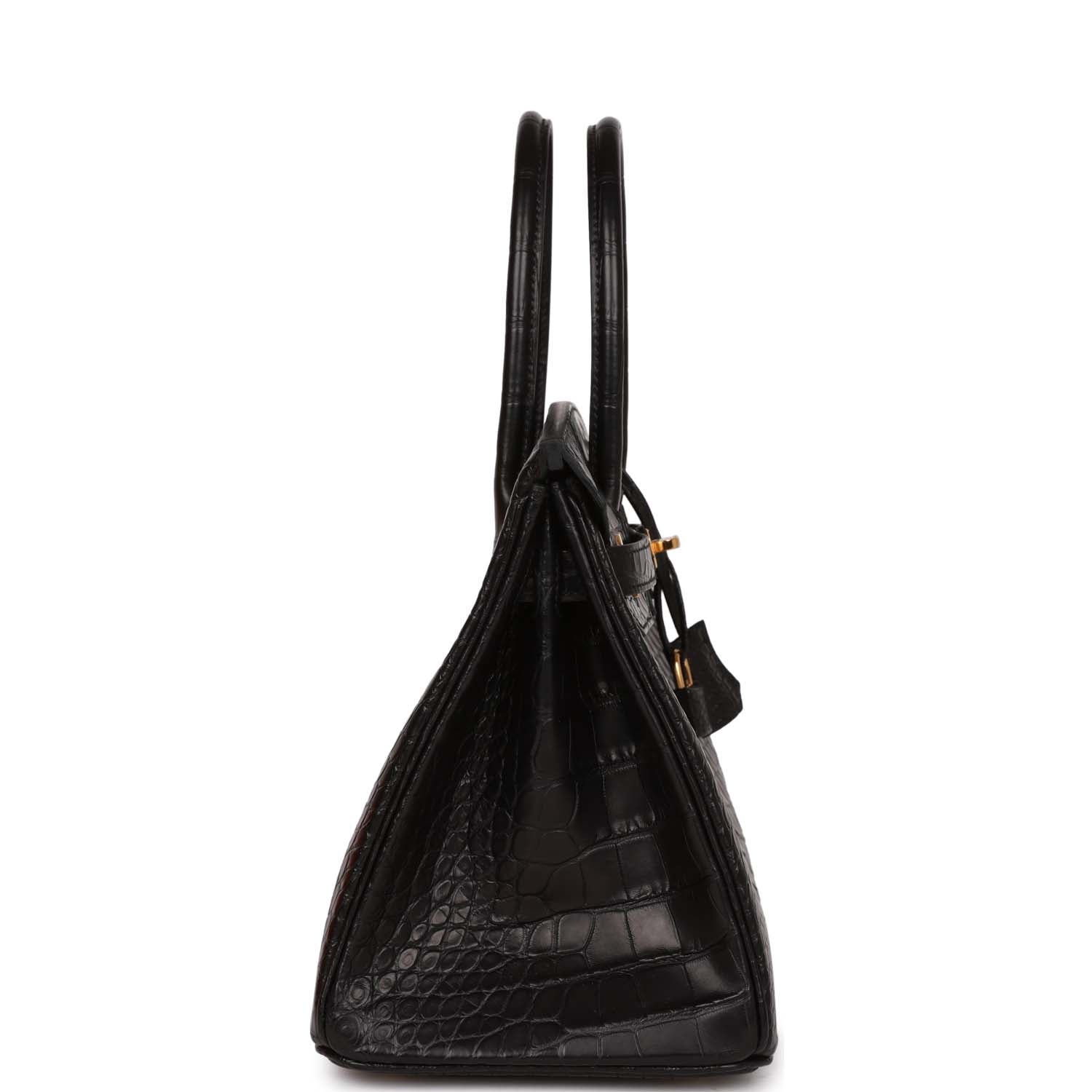 HMS Birkin 30 Black Matte Alligator Gold Hardware