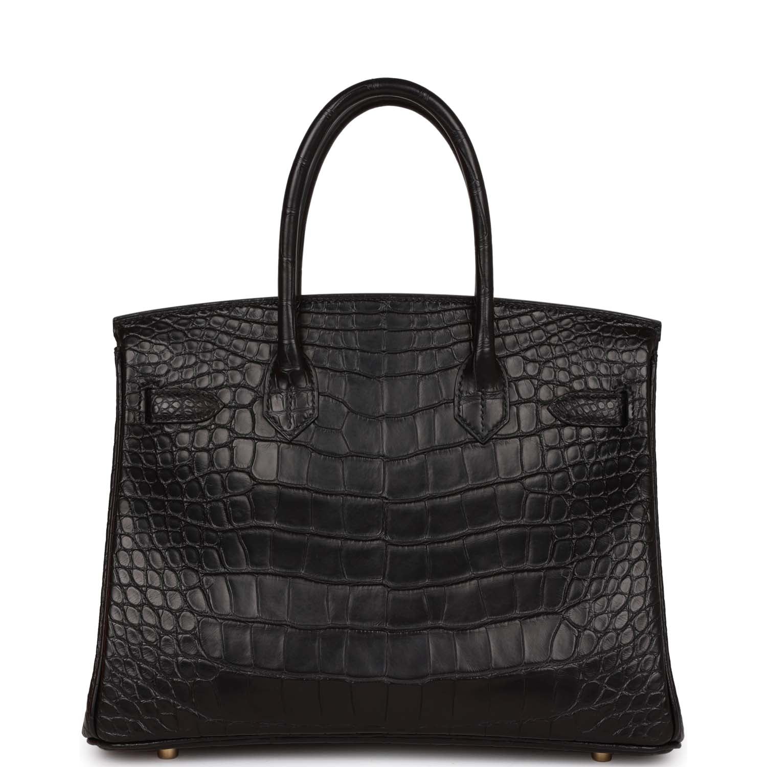 HMS Birkin 30 Black Matte Alligator Gold Hardware