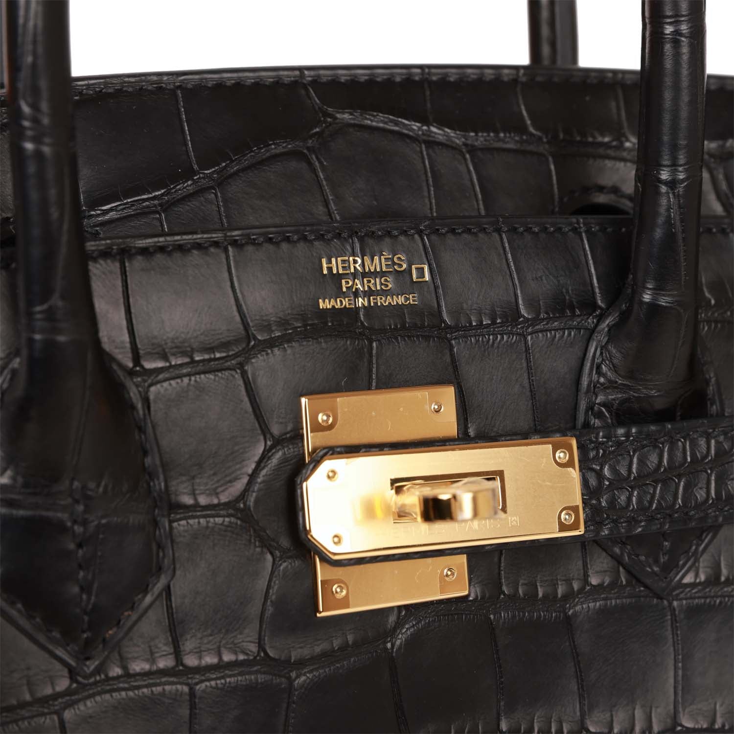 HMS Birkin 30 Black Matte Alligator Gold Hardware